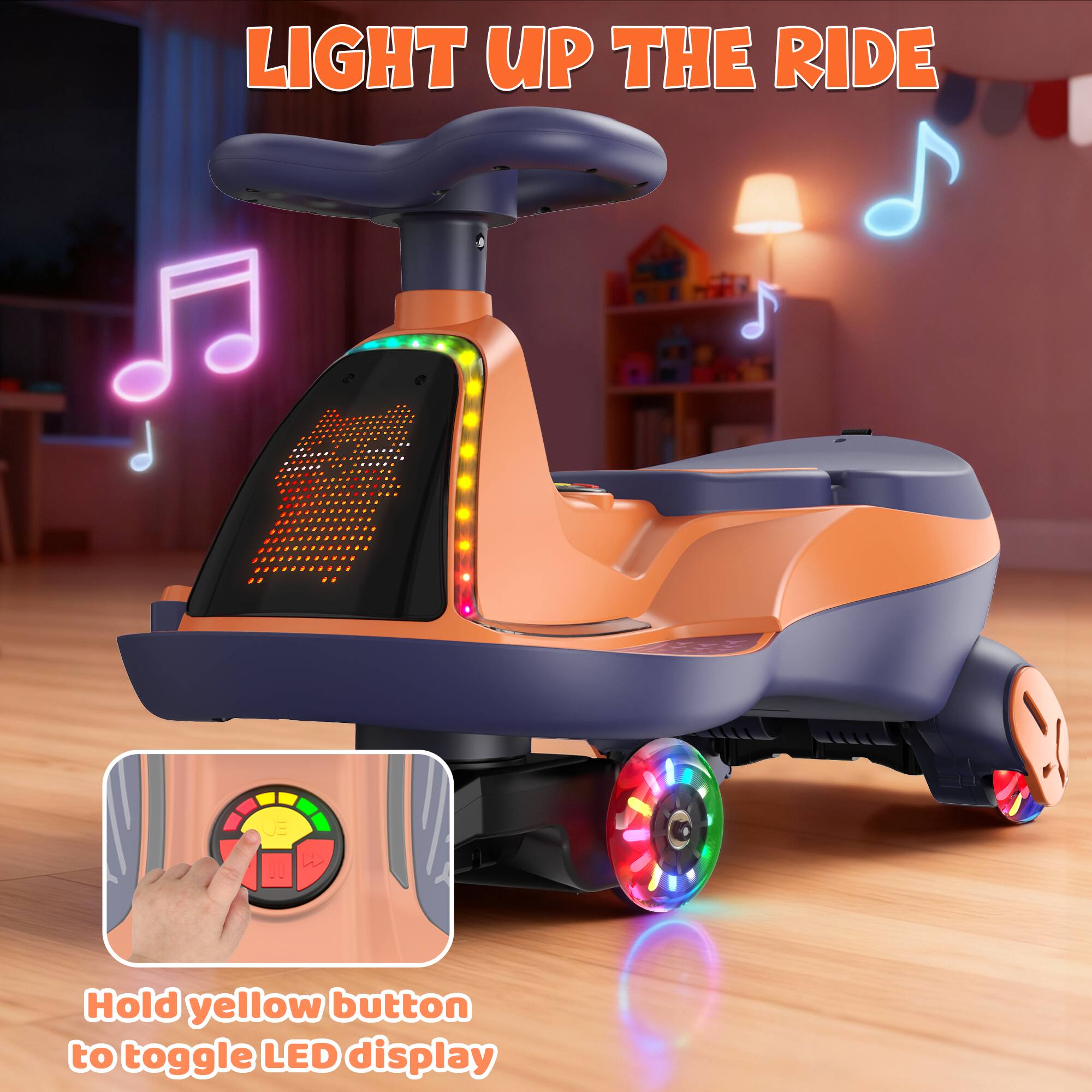 LIGHT UP THE RIDE

Hold yellow button to toggle LED display