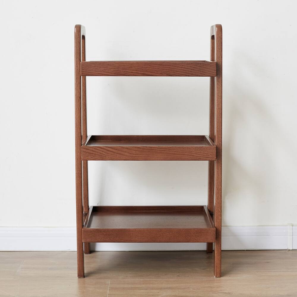 Alt View 2. Loheer - Loheer 3-tier solid oak bookshelf, walnut color entryway shoe rack, 31.5-inch height - Walnut.