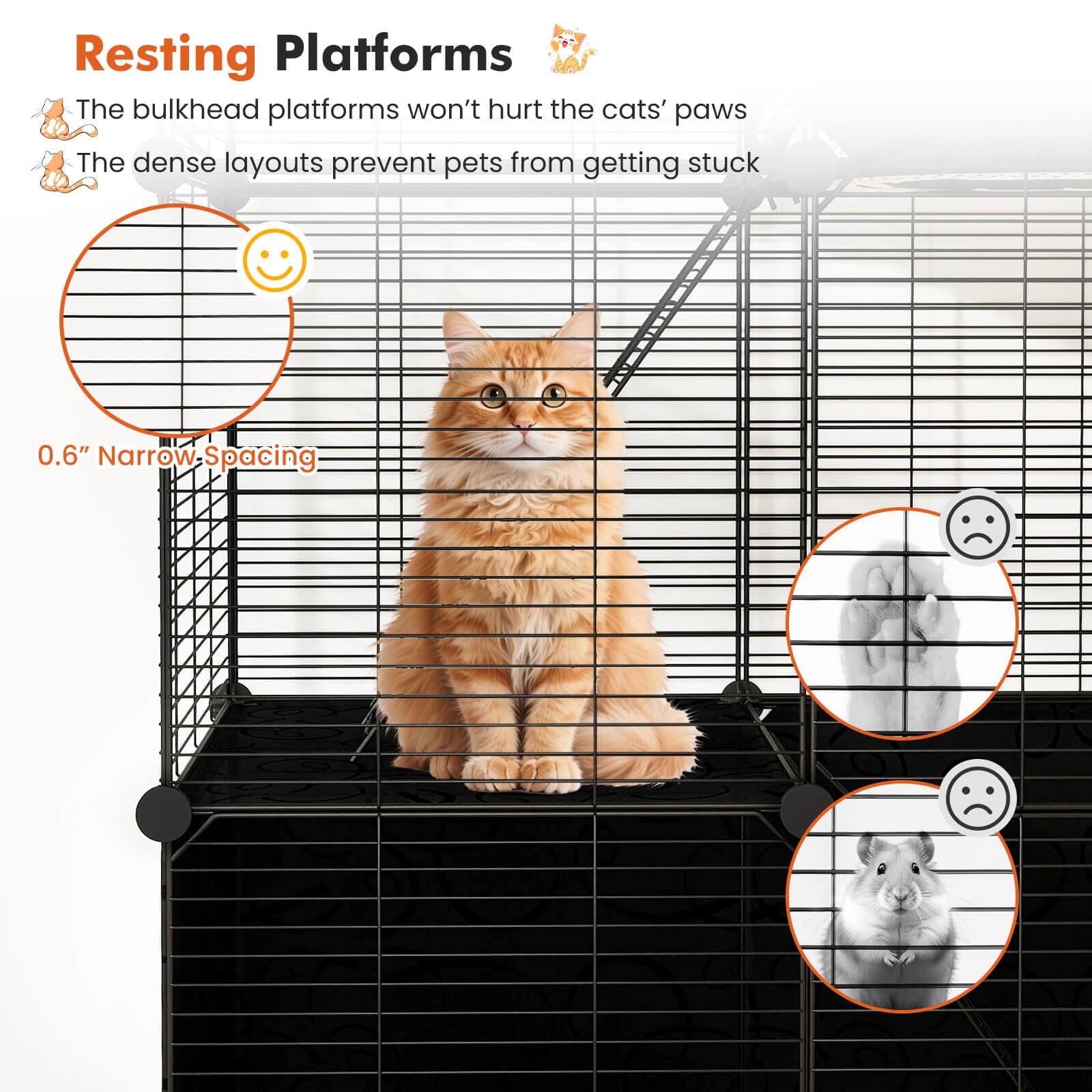Resting Platforms

The bulkhead platforms won't hurt the cats' paws

The dense layouts prevent pets from getting stuck

0.6" Narrow Spacing