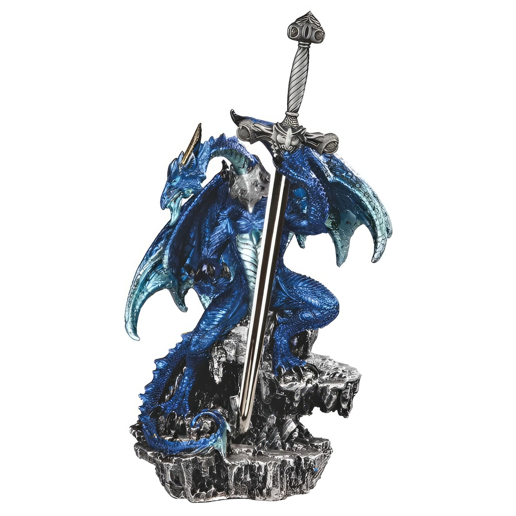 FC Design - 9.5"H Dragon with Sword on Rock Figurine Statue Office/Computer Desk Tabletop Medieval Gaming Home Decor Gift - Multi-Color
