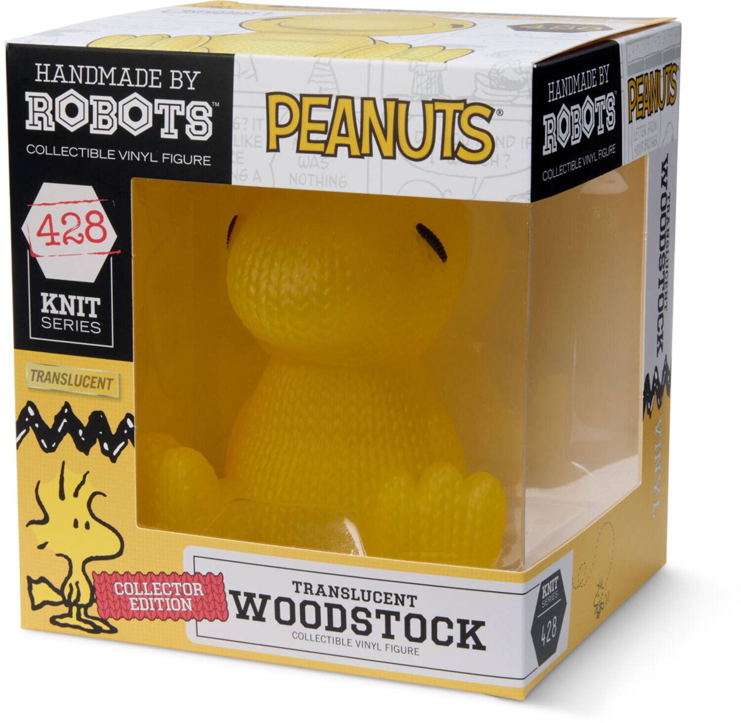HANDMADE BY ROBOTS  
COLLECTIBLE VINYL FIGURE  

PEANUTS  

428  
KNIT SERIES  

TRANSLUCENT  

COLLECTOR EDITION  
TRANSLUCENT WOODSTOCK  
COLLECTIBLE VINYL FIGURE