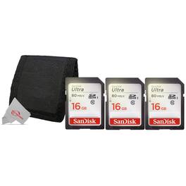 SanDisk Professional - 3x SanDisk Ultra 16GB Class 10 SDHC UHS-I Memory Card up to 80MB/s SDSDUNC-016G-GN6IN with Card Wallet