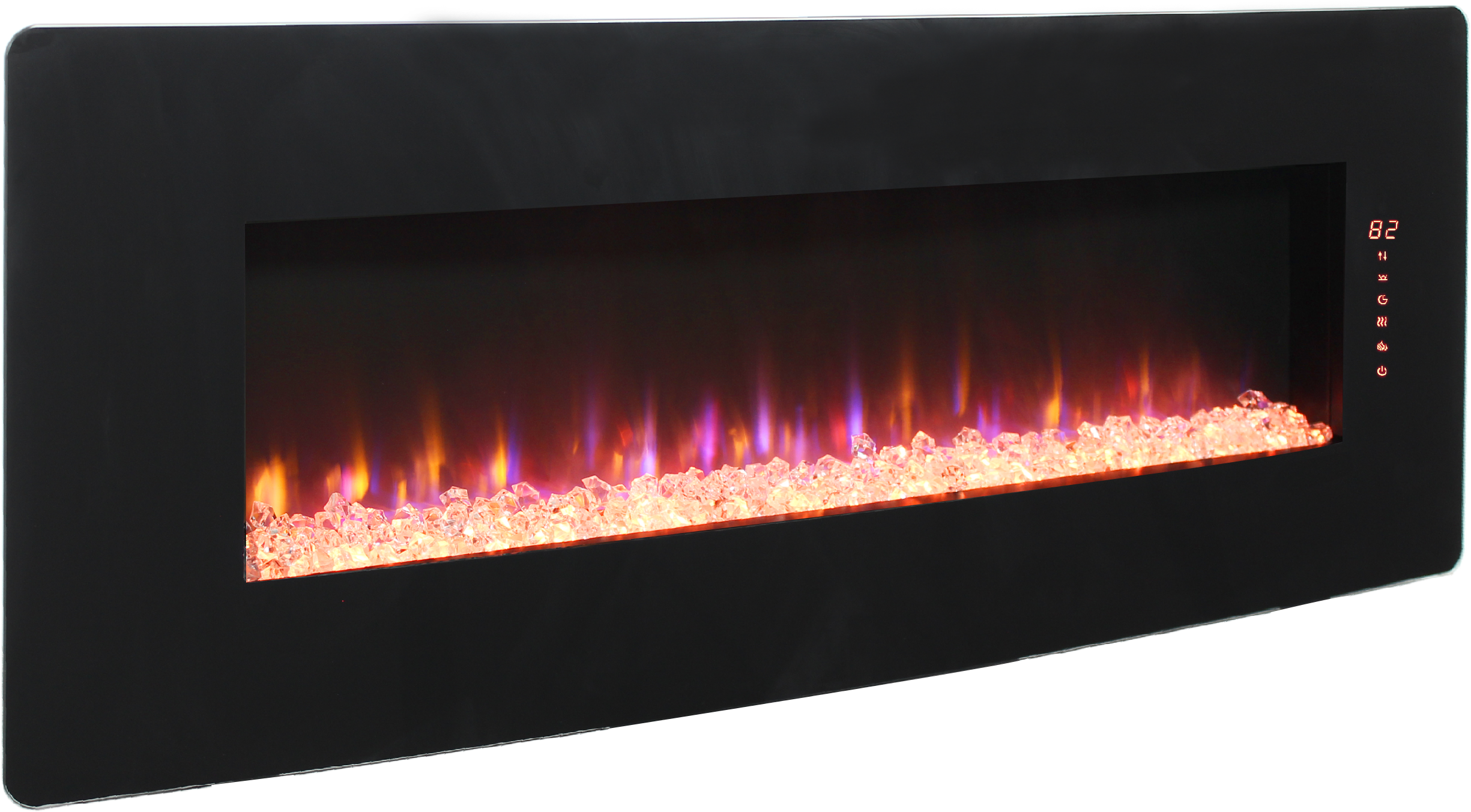 Angle. PexFix - 48 Inch Curved Front Wall-Mounted Electric Fireplace, Multi-Color Flame & Ember Bed, Remote Control for Living Room.