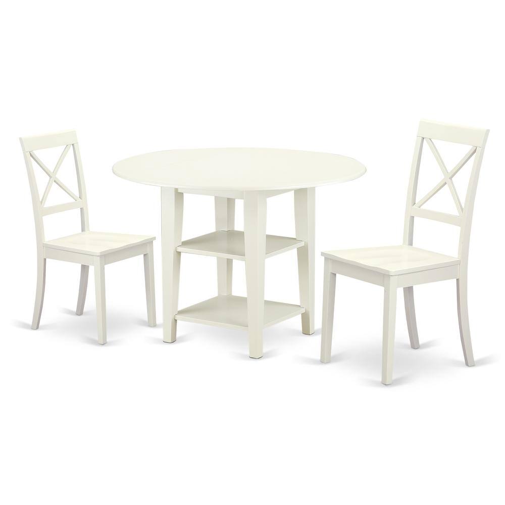 Back. East West Furniture - Dining Room Set Linen White - Brown.