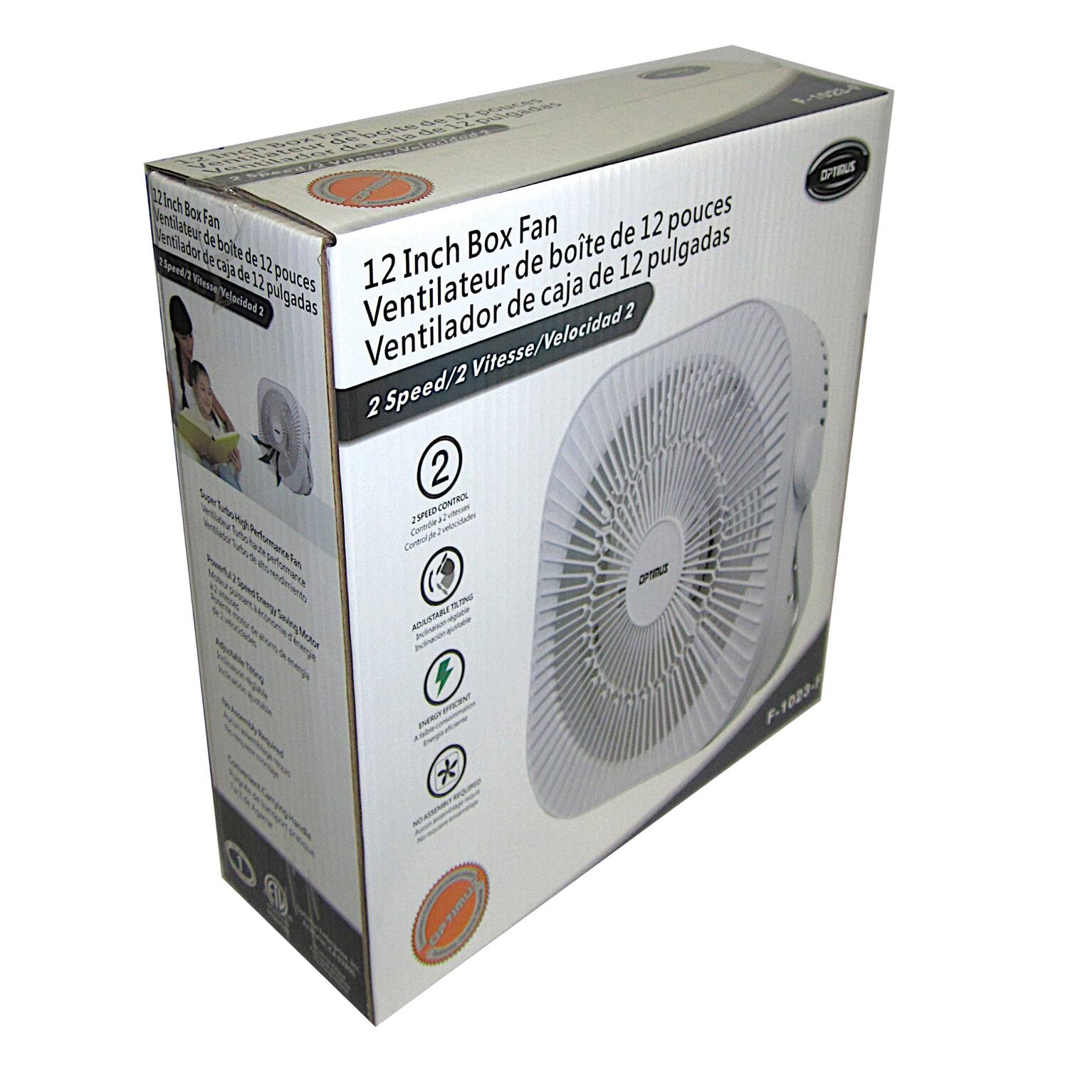 ANGA Ce 1s OPTILS 02 Inch Box Fan pouces Ventilateur de Box Fan de 12 entlador de bolte de Inch bote pulgadas 7peed/2 caija de 12 12 pouces 12 gb de 12 Vitesse Ventilateur caja iscidad 2 pulgadas de 2 Ventilador Vitesse/Velocidad 2 Speed/2 2 J 2SPI0 A VelciDoRV ni Cnmn Controla anS m ADERTARE me PR F-1033-  qU E

12 Inch Box Fan  
Ventilateur de boîte de 12 pouces  
Ventilador de caja de 12 pulgadas  
2 Speed/2 Velocidad 2