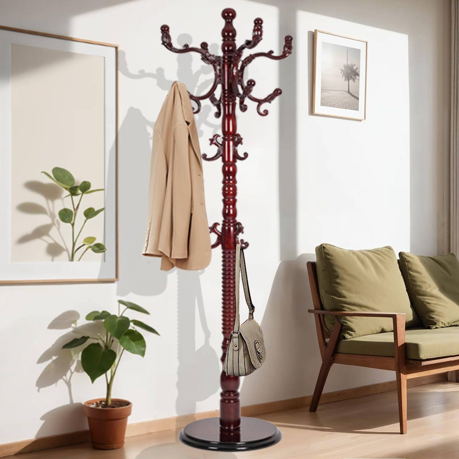HM 1810 73 In Wood Coat Rack Freestanding With Stable Round Base ...