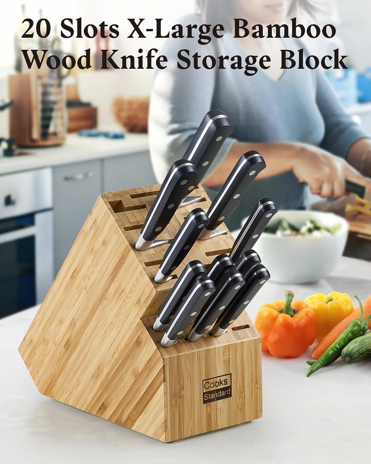 20 Slots X-Large Bamboo Wood Knife Storage Block  
Cooks Standard