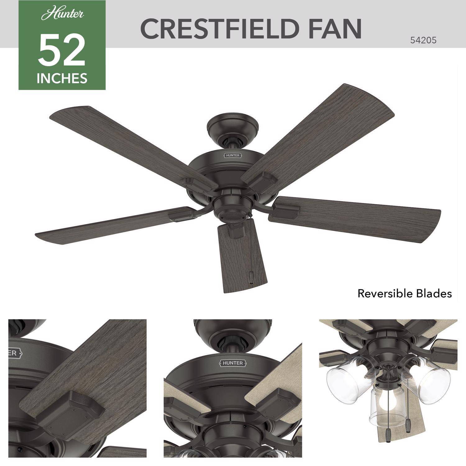 Hunter Crestfield Fan 52 Inches 54205 Atoa Reversible Blades