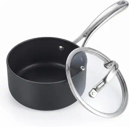 Front. Cooks Standard - 1qt Hard Anodized Heavy duty Aluminum Nonstick Saucepan with Glass Lid,Stay Cool Handle, Not Induction - BLACK.