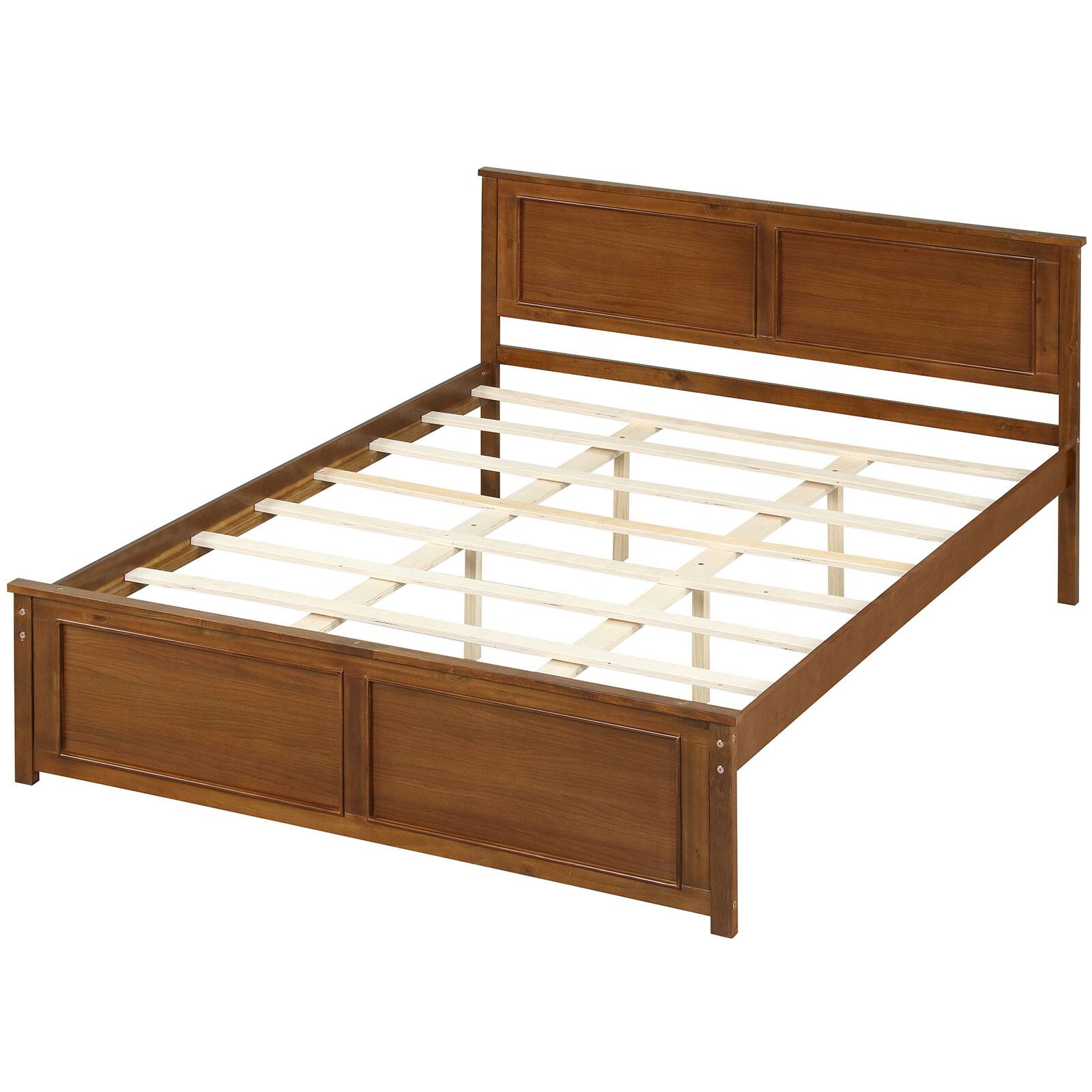Alt View 9. Gymax - Gymax Queen Size Bed Frame Farmhouse Wooden Platform Bed w/ Headboard Walnut - Brown.