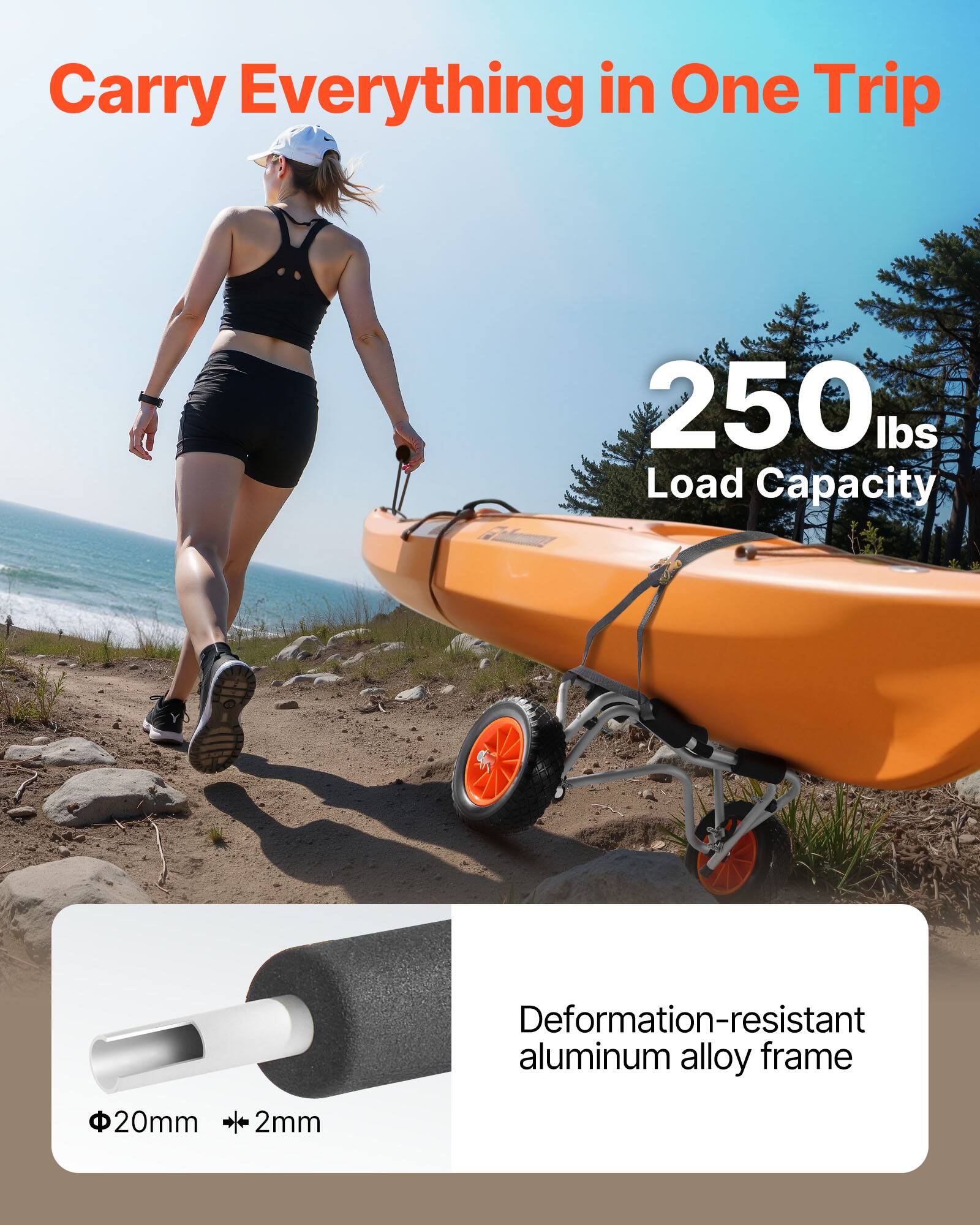 Carry Everything in One Trip

250 lbs Load Capacity

Deformation-resistant aluminum alloy frame

Φ20mm + 2mm