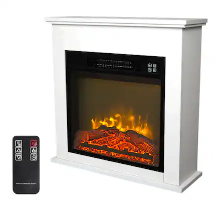 Front. Winado - 18 Inch White Wood Cabinet Style 1400W Single Color / Fake Wood / Heating Wire / With Small Remote Control Movement - White.