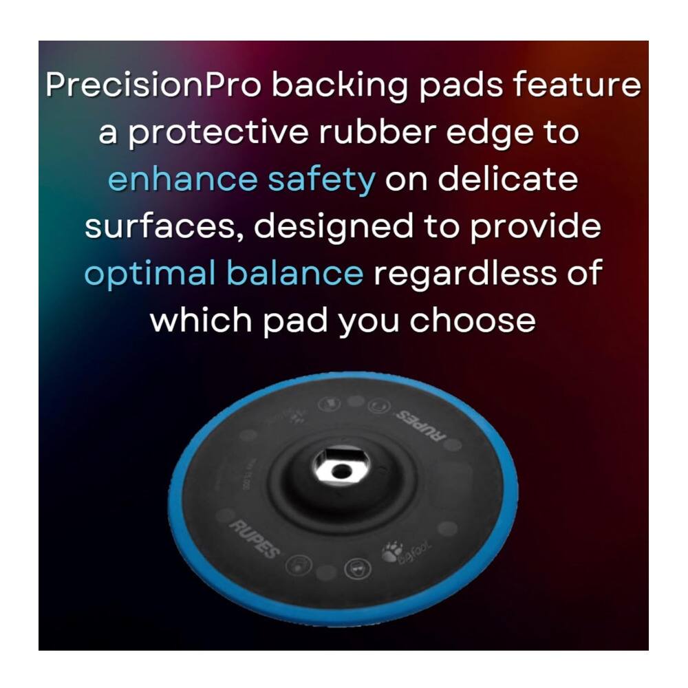 PrecisionPro backing pads feature a protective rubber edge to enhance safety on delicate surfaces, designed to provide optimal balance regardless of which pad you choose.