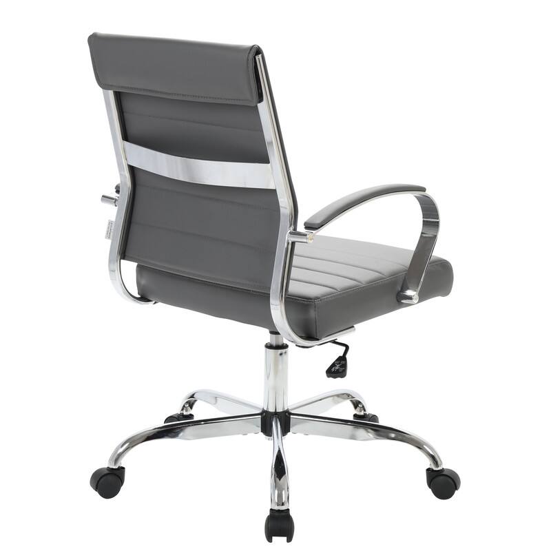 Alt View 5. LeisureMod - Benmar Modern Leather Office Desk Chair with Ribbed Seat Design and Steel Frame Computer Chair - Grey.