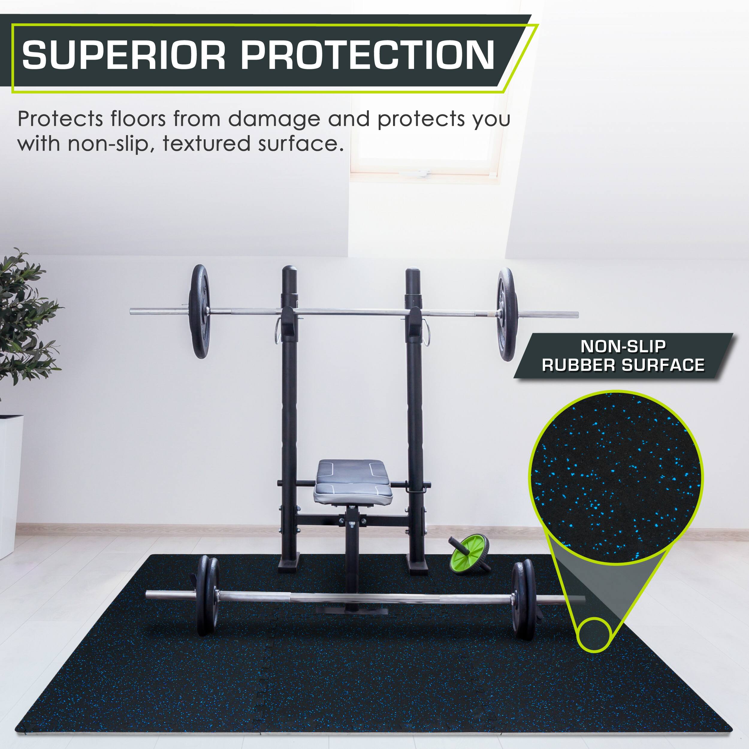 SUPERIOR PROTECTION: Protects floors from damage and protects you with a non-slip, textured surface. NON-SLIP RUBBER SURFACE