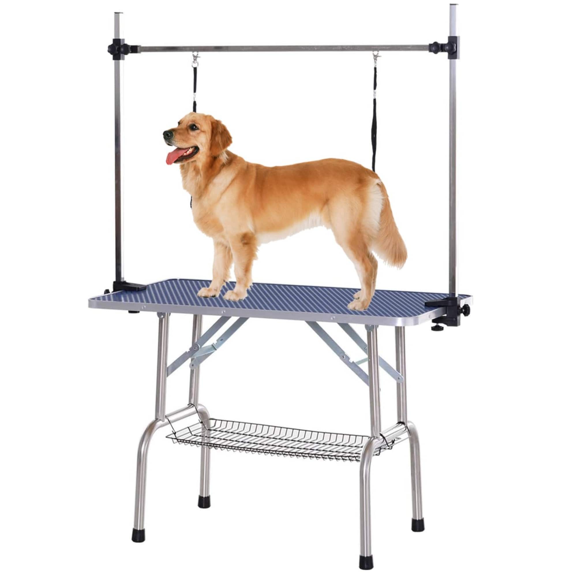 Glintex - 46" Stainless steel Folding Pet Grooming Table,Dressing Table,Adjustable Arm and Storage Basket for Home and Pet Salon