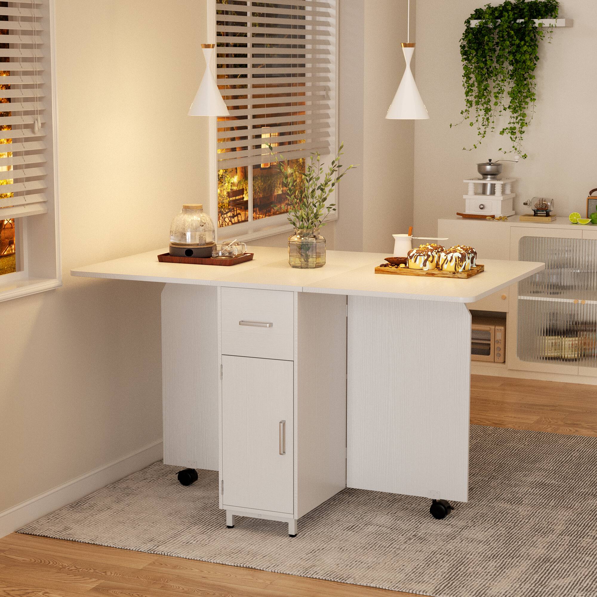 Angle. Aheaplus - Folding Dining Table with Storage, 51.2" Dining Table for 2-4 People - White.