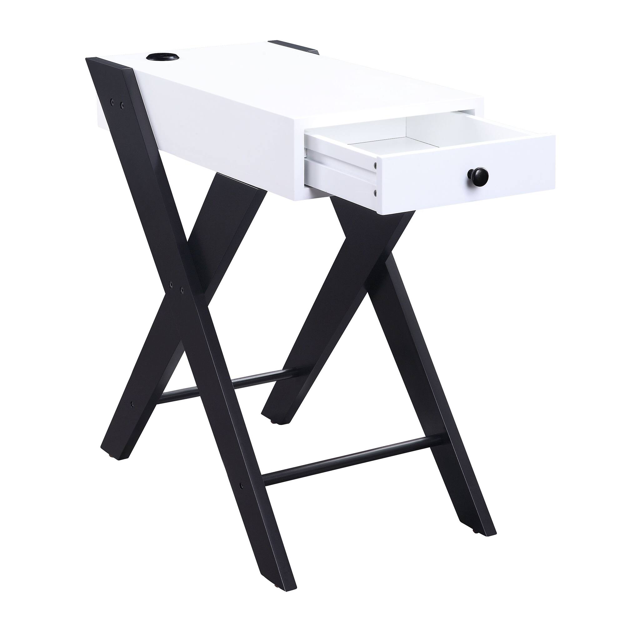 Alt View 2. Manhattan Lane - Wooden Frame Side Table with X Shaped Legs and 1 Drawer - White and Black.