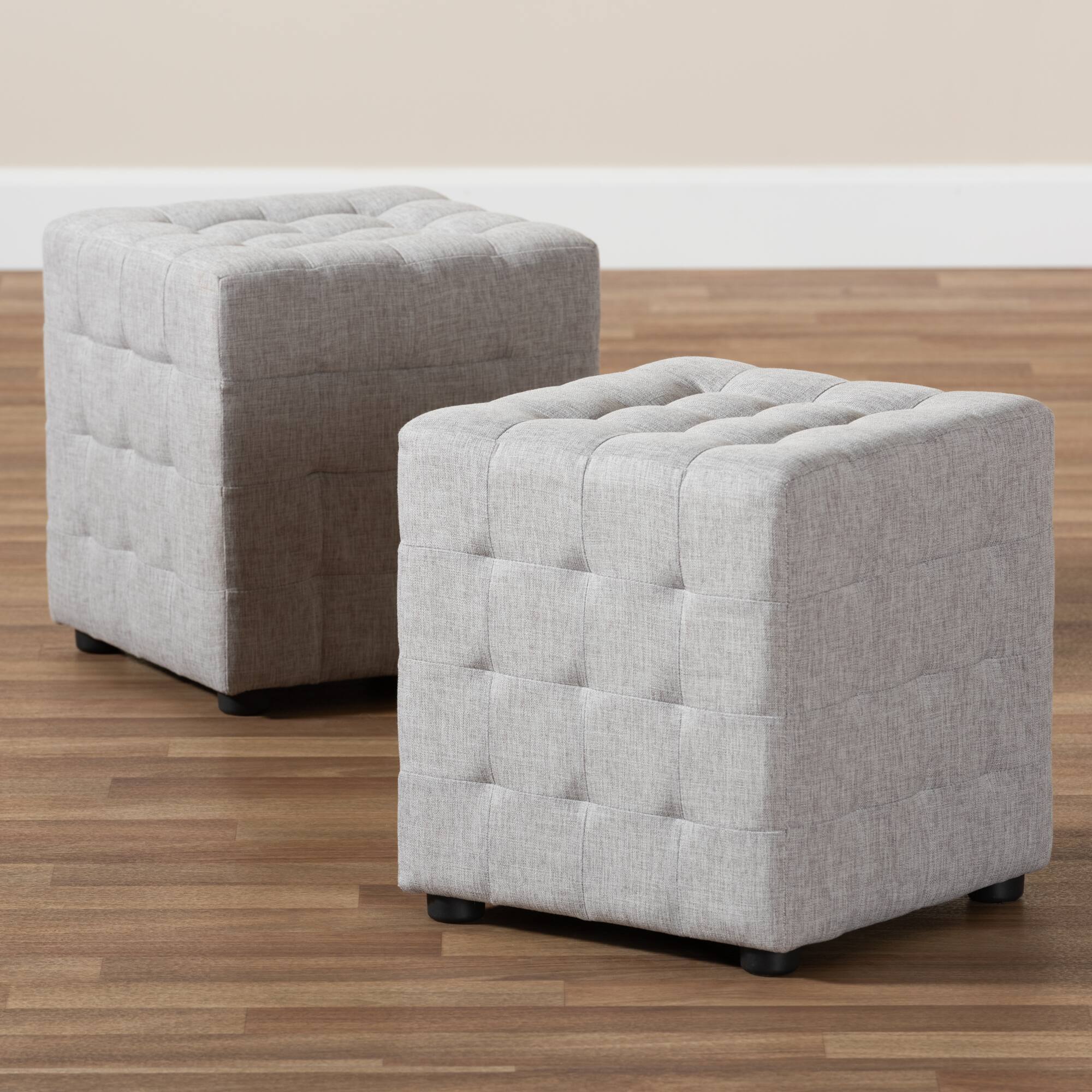 Alt View 1. Baxton Studio - Elladio Modern and Contemporary Fabric Upholstered Tufted Cube Ottoman Set - Grayish Beige.