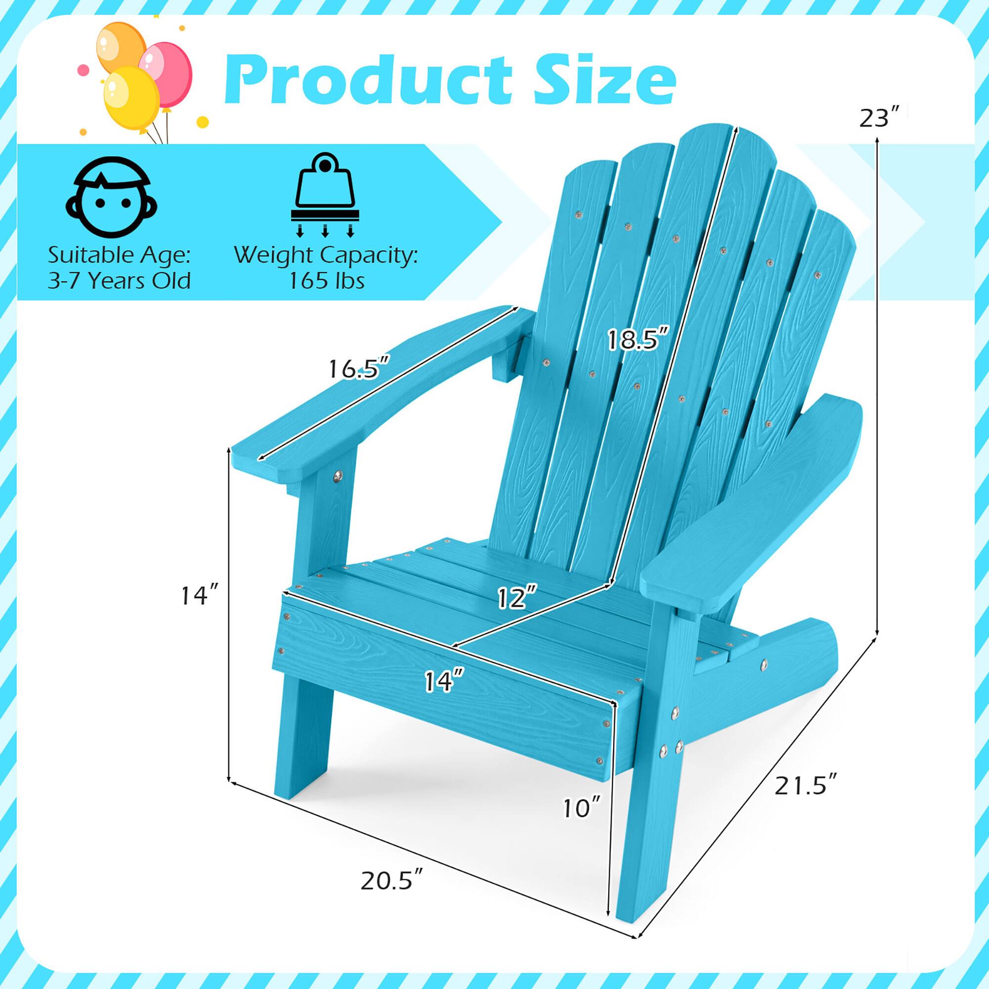 Product Size: 23"  
Suitable Age: 3-7 Years Old  
Weight Capacity: 165 lbs  
Dimensions: 16.5" x 18.5" x 14" x 12" x 14" x 10" x 21.5" x 20.5"