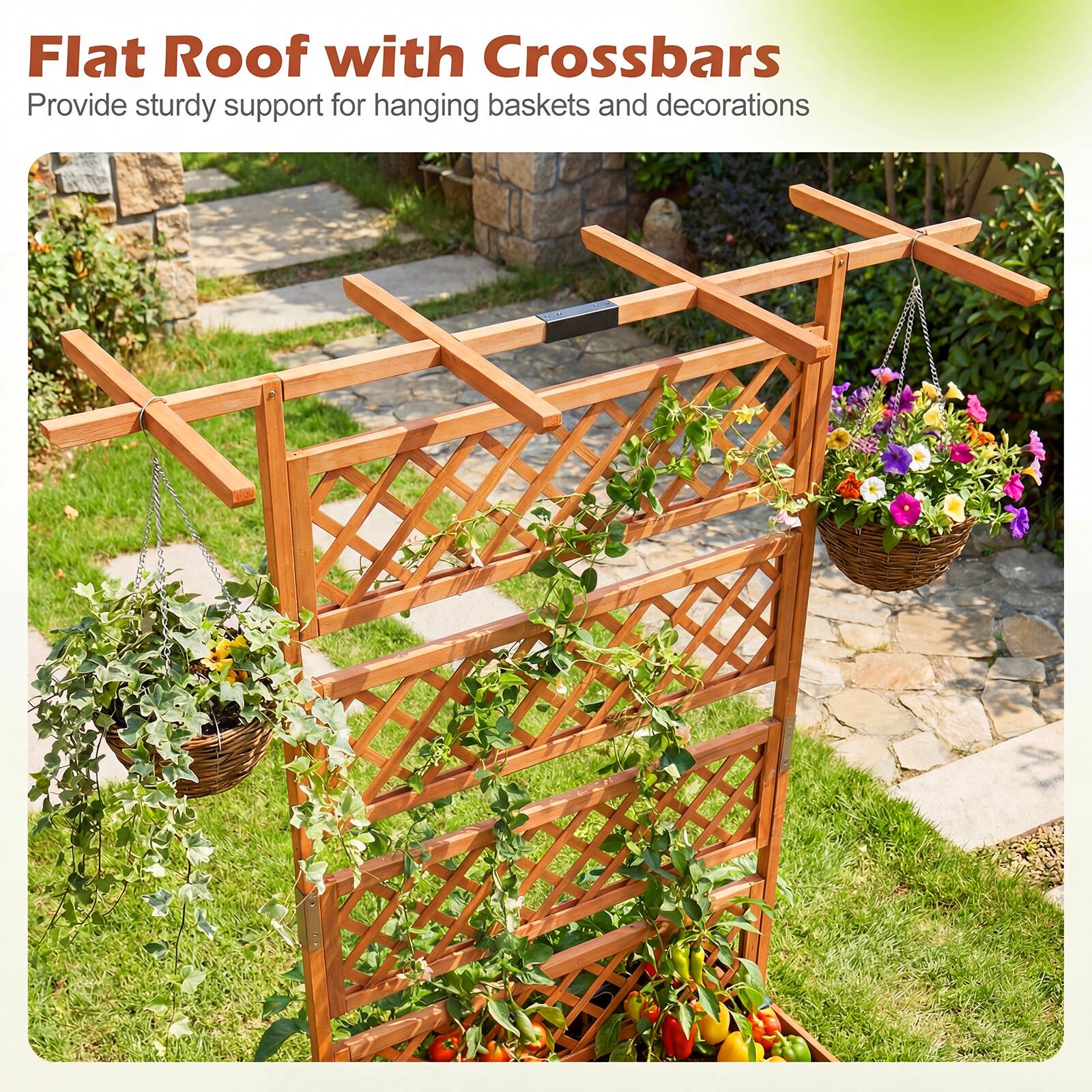 Flat Roof with Crossbars  
Provide sturdy support for hanging baskets and decorations