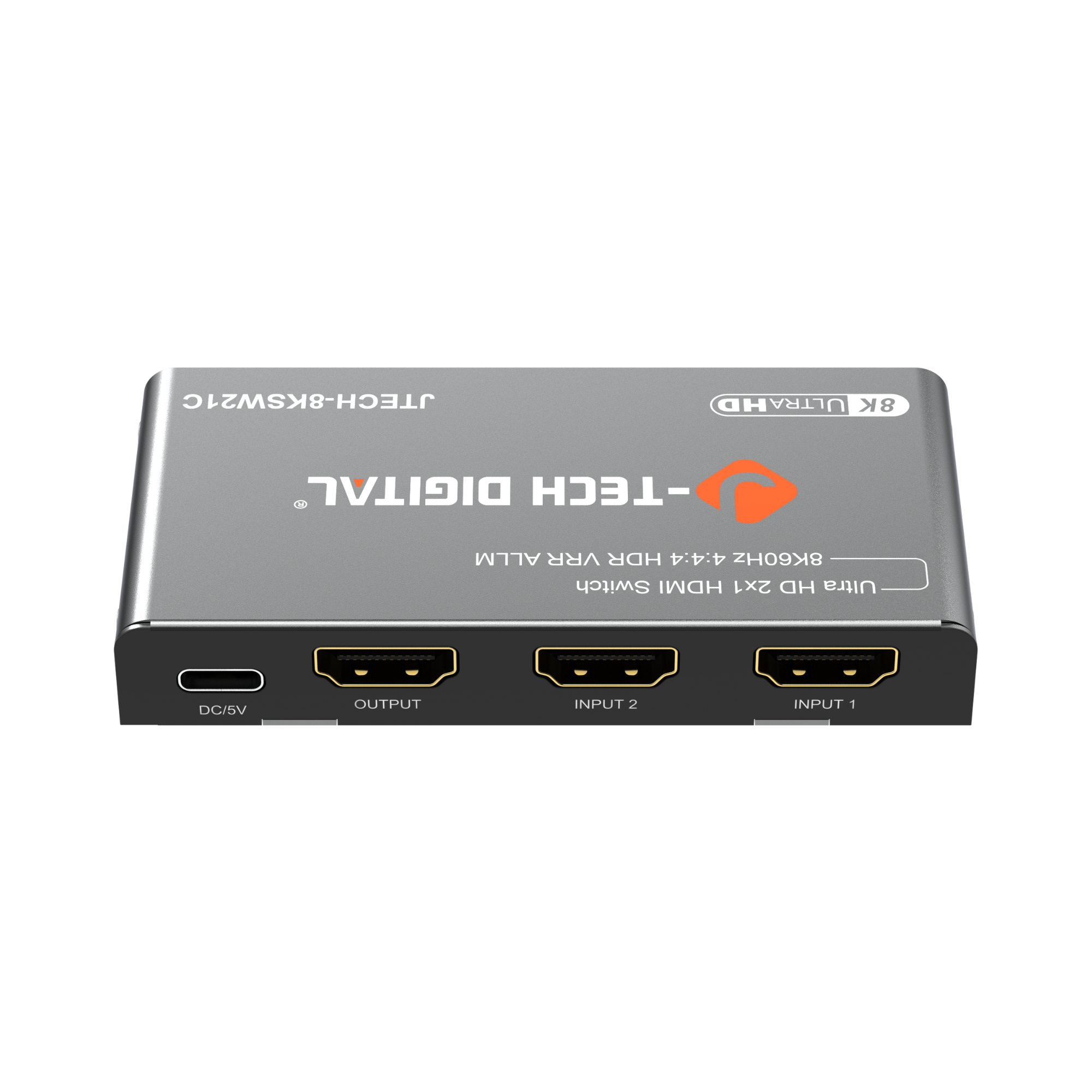 JTECH-8KSW21C HD ULTRAHD 8K DIGITAL -TECH ALLM VRR HDR 4:4:4 8K60Hz Switch HDMI 2x1 HD Ultra DC/5V OUTPUT INPUT 2 INPUT 1