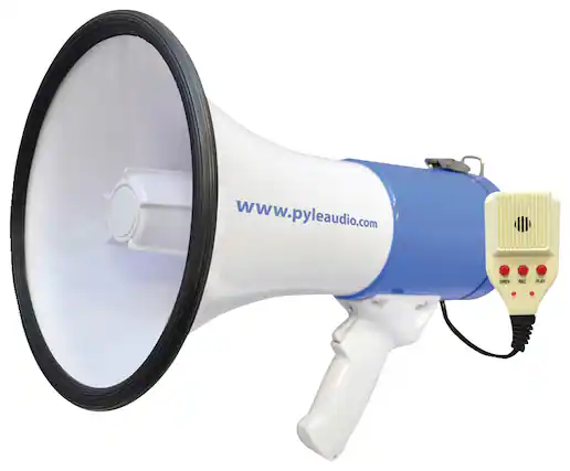 Front. PYLE - Megaphone Bullhorn - White/Blue.