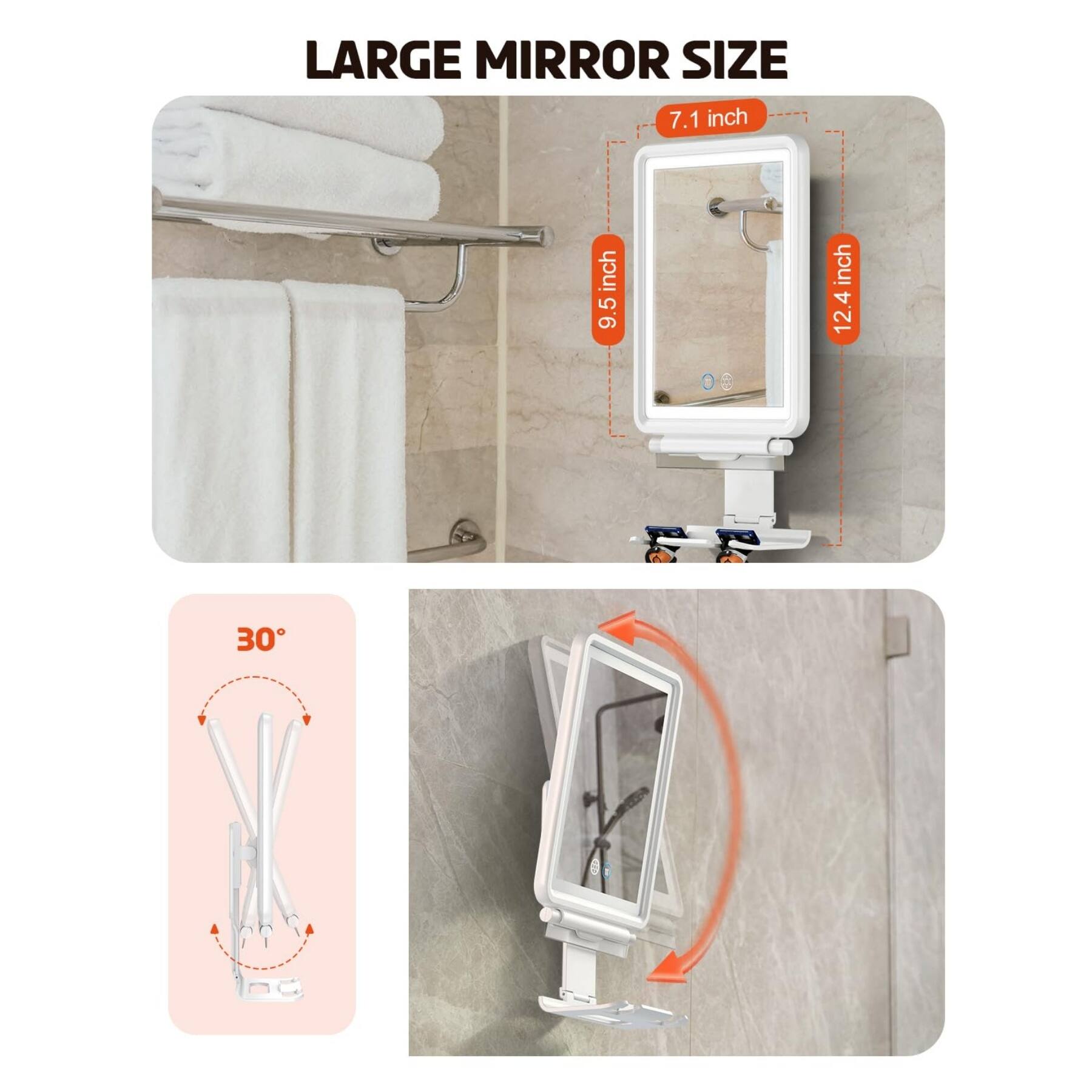 LARGE MIRROR SIZE  
7.1 inch  
9.5 inch  
12.4 inch  
30°