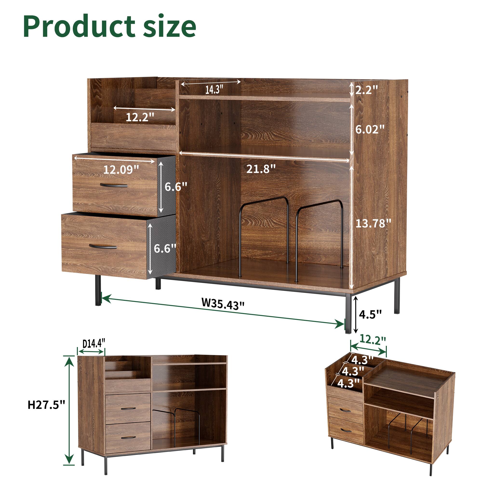 Product size

- 14.3"
- 2.2"
- 12.2"
- 6.02"
- 12.09"
- 6.6"
- 21.8"
- 13.78"
- 6.6"
- W35.43"
- 4.5"
- D14.4"
- 12.2"
- 4.3"
- 4.3"
- 4.3"
- H27.5"