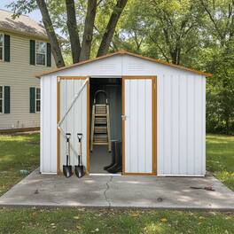 Anysun - 10x12ft Metal Garden Shed with Apex Roof, Hinged Door & Integrated Vents, Heavy-Duty Outdoor Storage with Padlock - White+Yellow