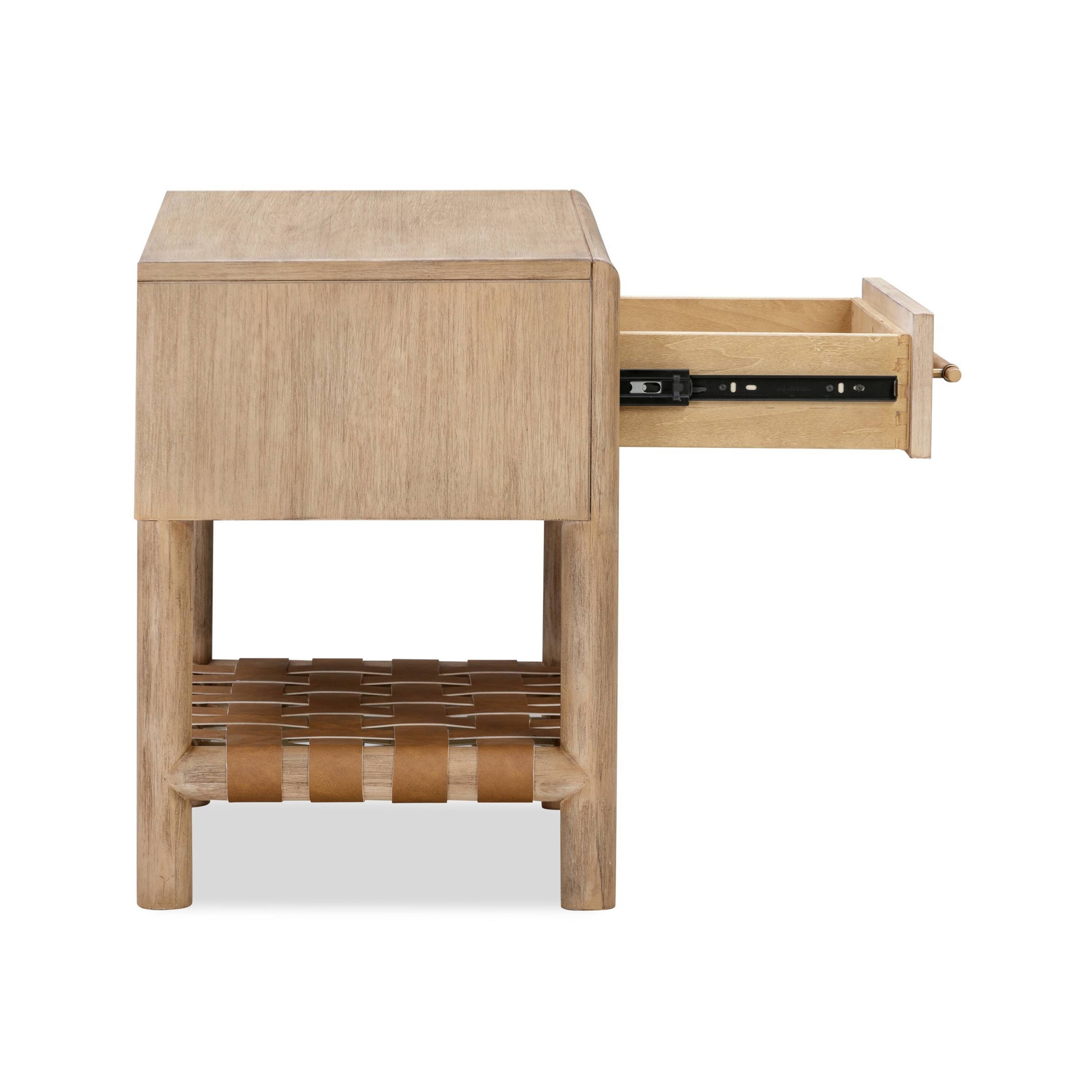 Back. Manhattan Lane - Dory 26 Inch Nightstand, 1 Drawer, Open Shelf, USB Charge Port,  Wood - Brown.