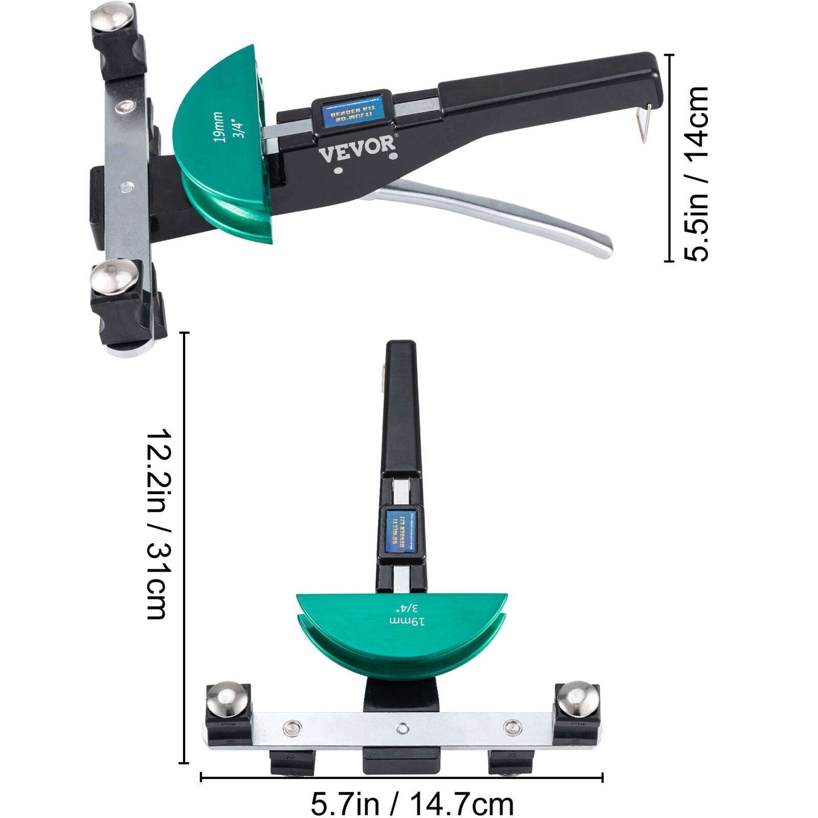19mm 3/4"  
VEVOR  
14cm / 5.5in  
12.2in / 31cm  
5.7in / 14.7cm  
5.5in / 14cm