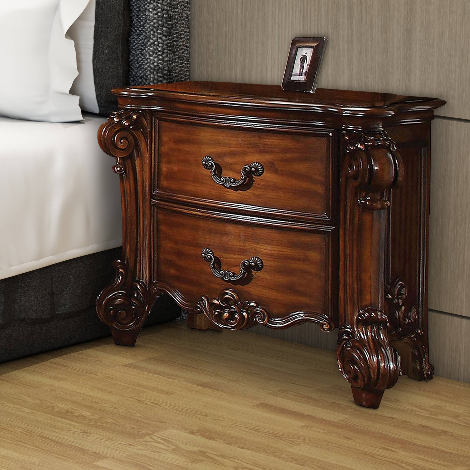 Alt View 2. Manhattan Lane - Traditional Style Wooden Nightstand with Two Drawers - Brown.