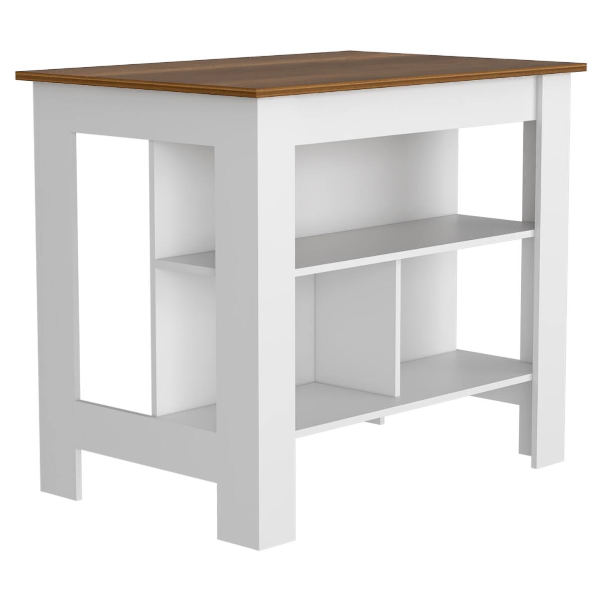 Left. Loheer - Loheer White and Walnut Kitchen Island 35 Inch Height Kitchen Table with Three Open Storage Shelves - White / Walnut.