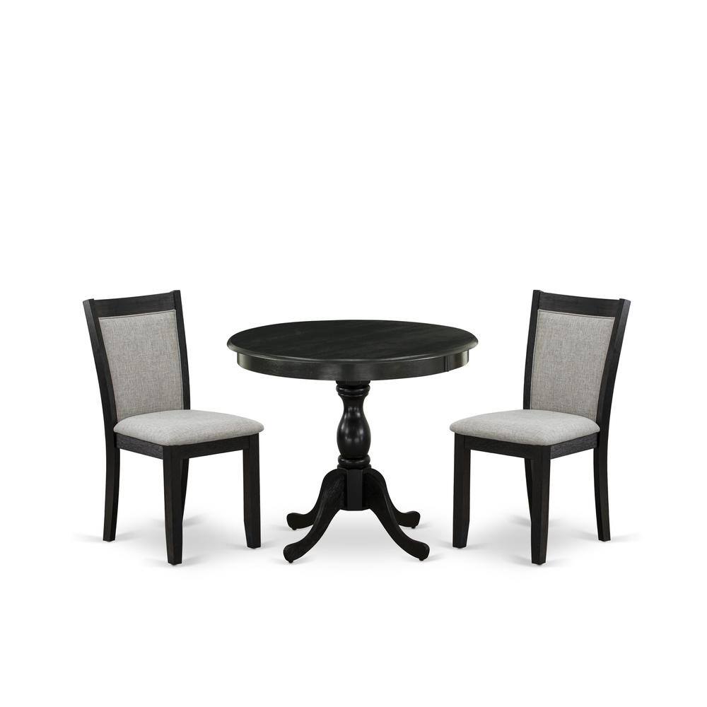 East West Furniture - 3-Pc Dining Room Table Set Consists of a Wood Table and 2 Shitake Linen Fabric Parson Dining Chairs - Multi-Color