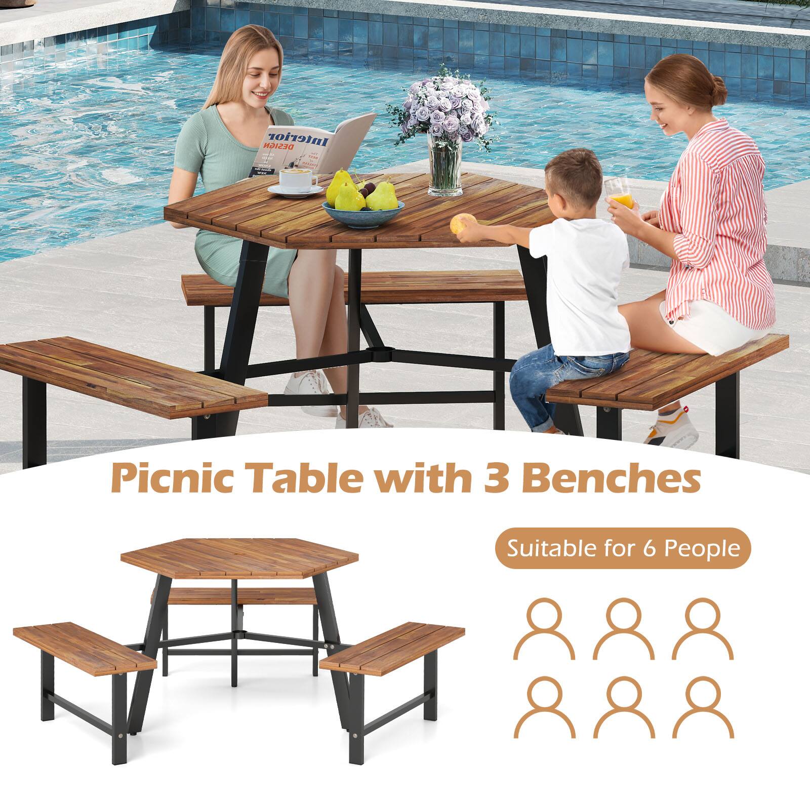 Picnic Table with 3 Benches  
Suitable for 6 People