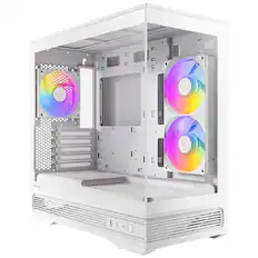 Front. Antec - C2M ARGB WHITE 270° Full-view Tempered Glass Compact MicroATX PC Case, 2 ARGB PWM Fans Included, Support 360mm Radiator - White.