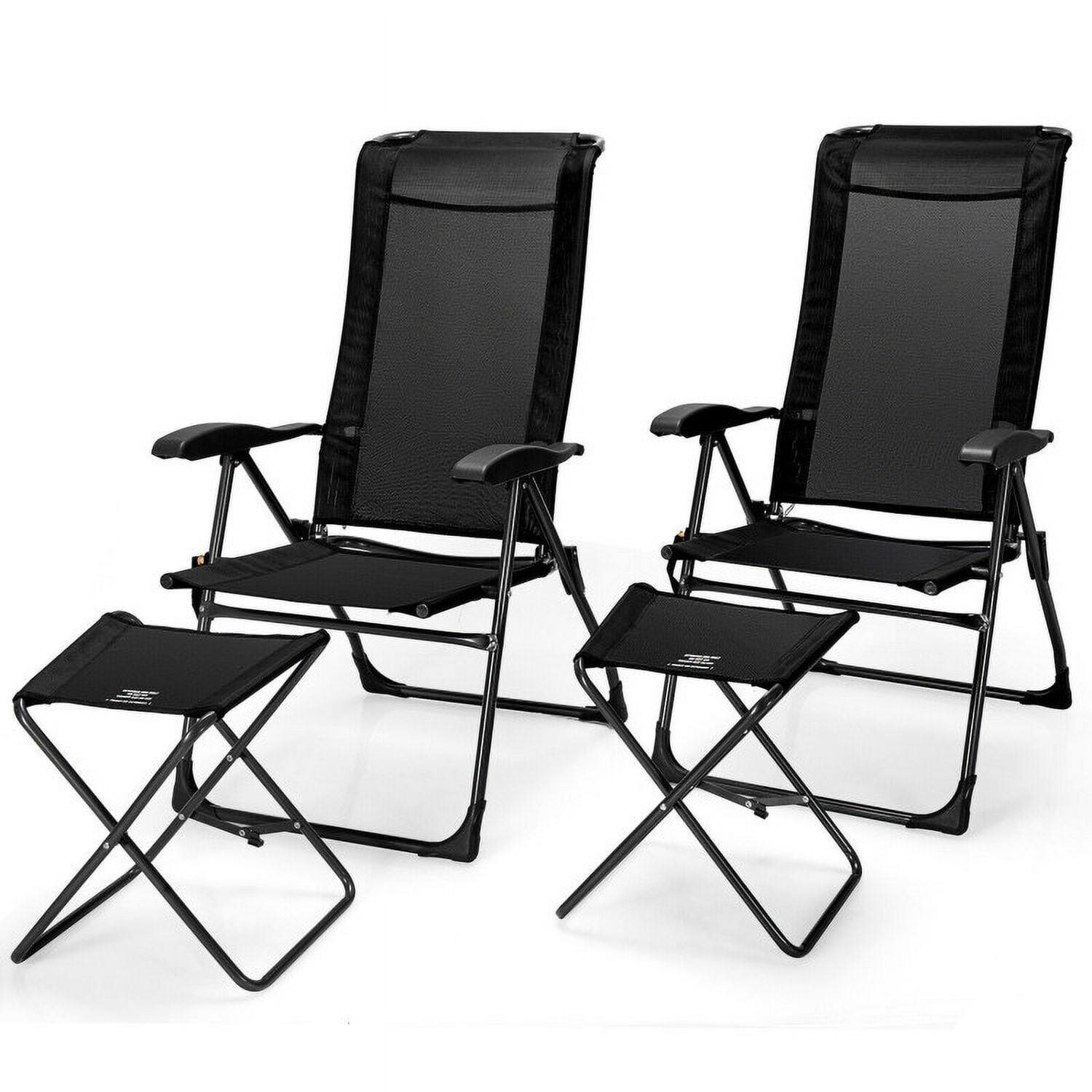 Alt View 5. Kadyn - 4 Pieces Patio Adjustable Back Folding Dining Chair Ottoman Set, Outdoor Dining Chair for Outside Patio-Black - Black.