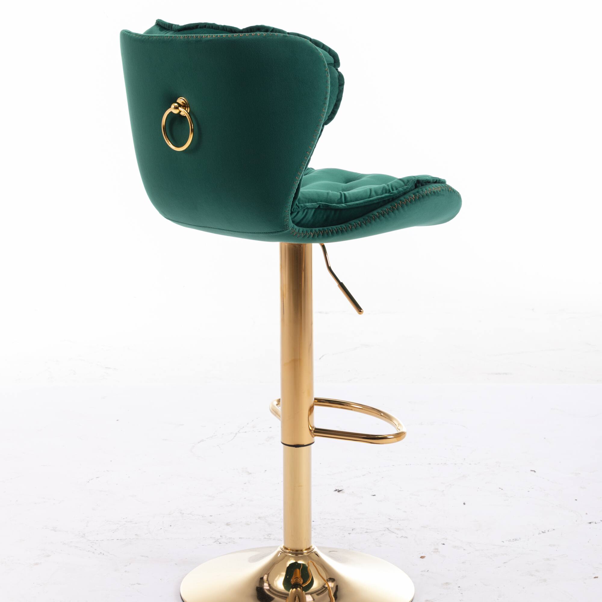 Back. GOODSILO - Set of 2 Adjustable Swivel Bar Stools with Chrome Footrest and Velvet Upholstery - Green.