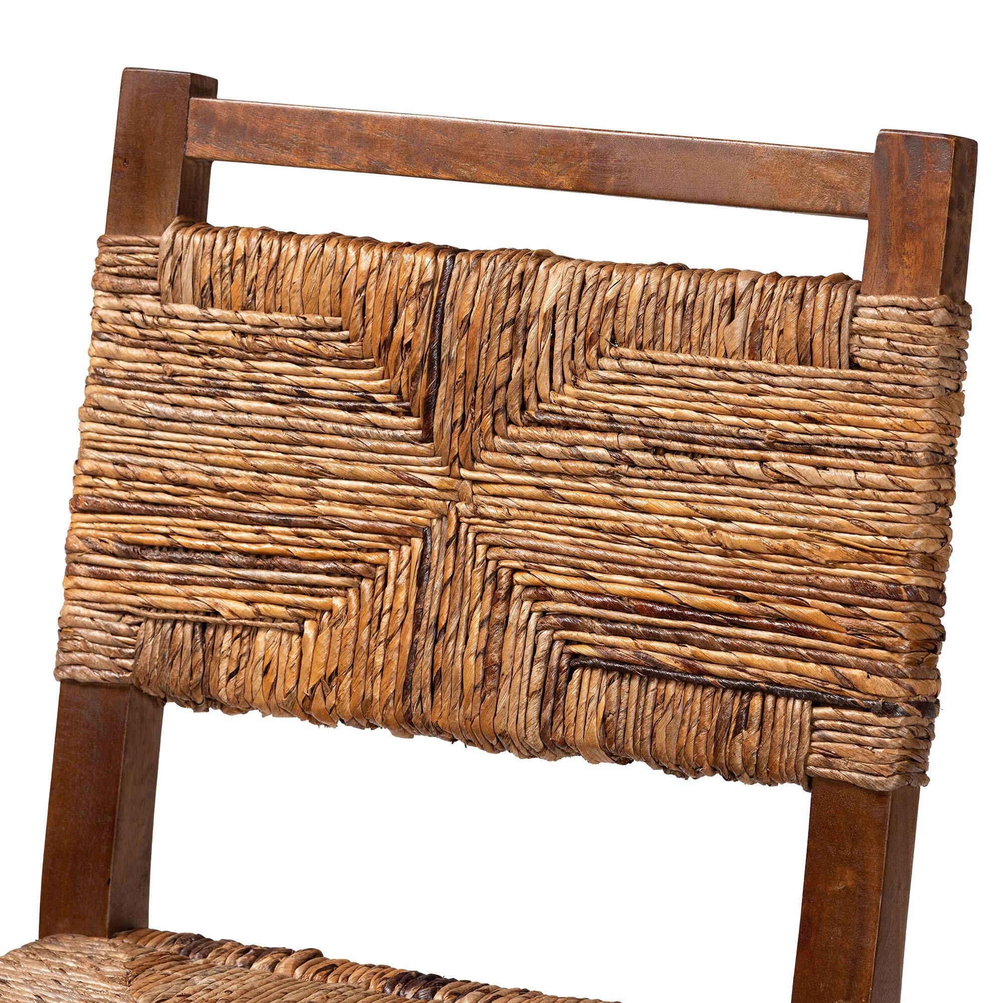 Back. bali & pari - Cordoba Bohemian Natural Seagrass and Mahogany Wood 2-Piece Counter Stool Set - Natural Seagrass/Teak.