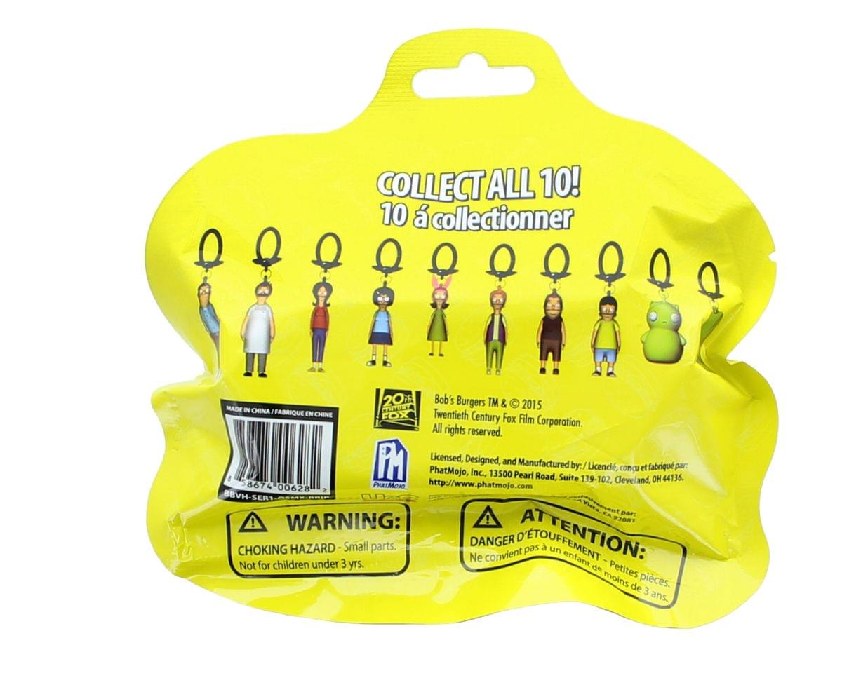 COLLECT ALL 10!  
10 à collectionner  

Bob's Burgers TM & © 2015  
Twentieth Century Fox Film Corporation. All rights reserved.  

Licensed, Designed, and Manufactured by:  
Licencié, conçu et fabriqué par:  
PhatMojo, Inc., 13500 Pearl Road, Suite 139-102, Cleveland, OH 44136.  

MADE IN CHINA / FABRIQUÉ EN CHINE  

WARNING:  
CHOKING HAZARD - Small parts. Not for children under 3 yrs.  

ATTENTION:  
DANGER D'ÉTOUFFEMENT - Ne convient pas aux enfants de moins de 3 ans.  

PUttMox  
http://www.phatmojo.com  

8674 00628 7  
BEVH-SER1