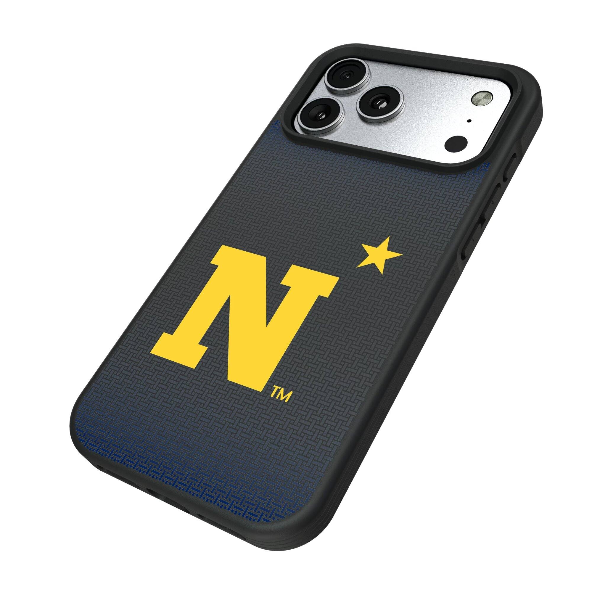 Alt View 1. Keyscaper - Navy Midshipmen Linen Logo iPhone Bump Case - 16 Plus - Black.
