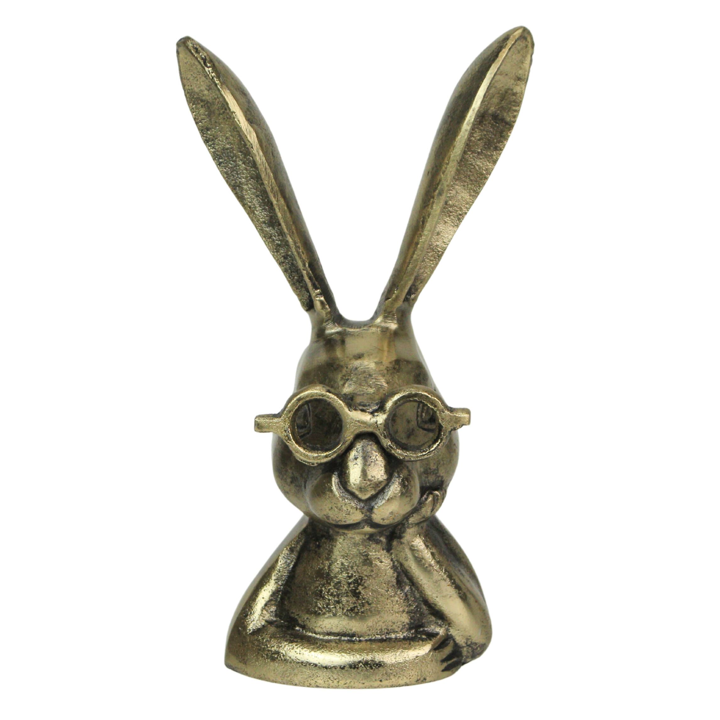 Front. Things2Die4 - Whimsical Gold Bunny Statue – 10.25" Cast Aluminum, Elegant Home Decor - Gold.