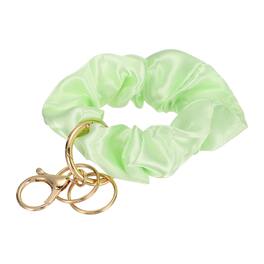 Unique Bargains - Round Scrunchie Keychain Wristlet, Stretchy Removable Lanyard Bracelet Key Chain, Cute Elastic Wrist Holder for Women - Green