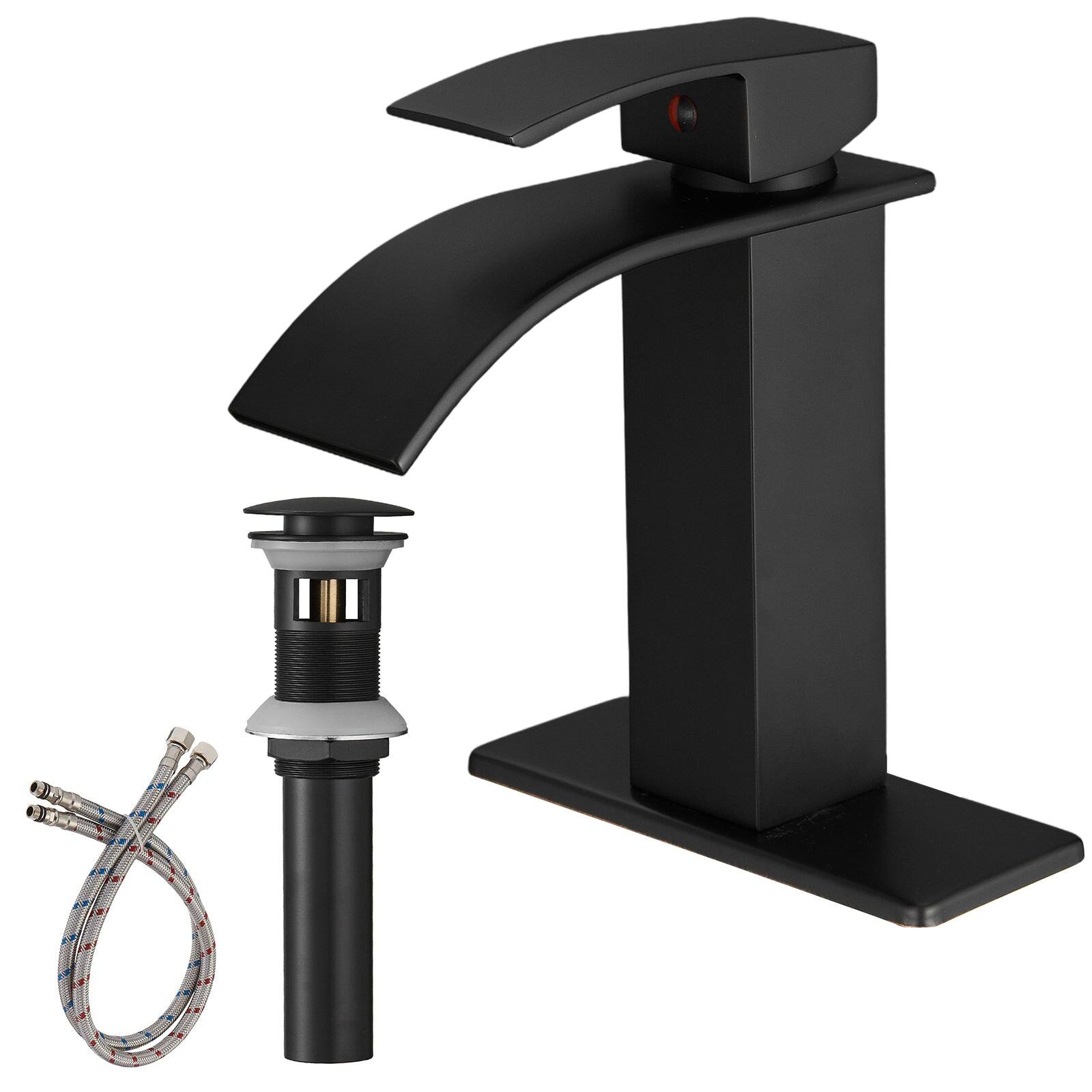 Alt View 1. Boyel Living - Single Handle Single Hole Bathroom Faucet with Deckplate Included and Pop Up Drain in Matte Black - Matte Black.