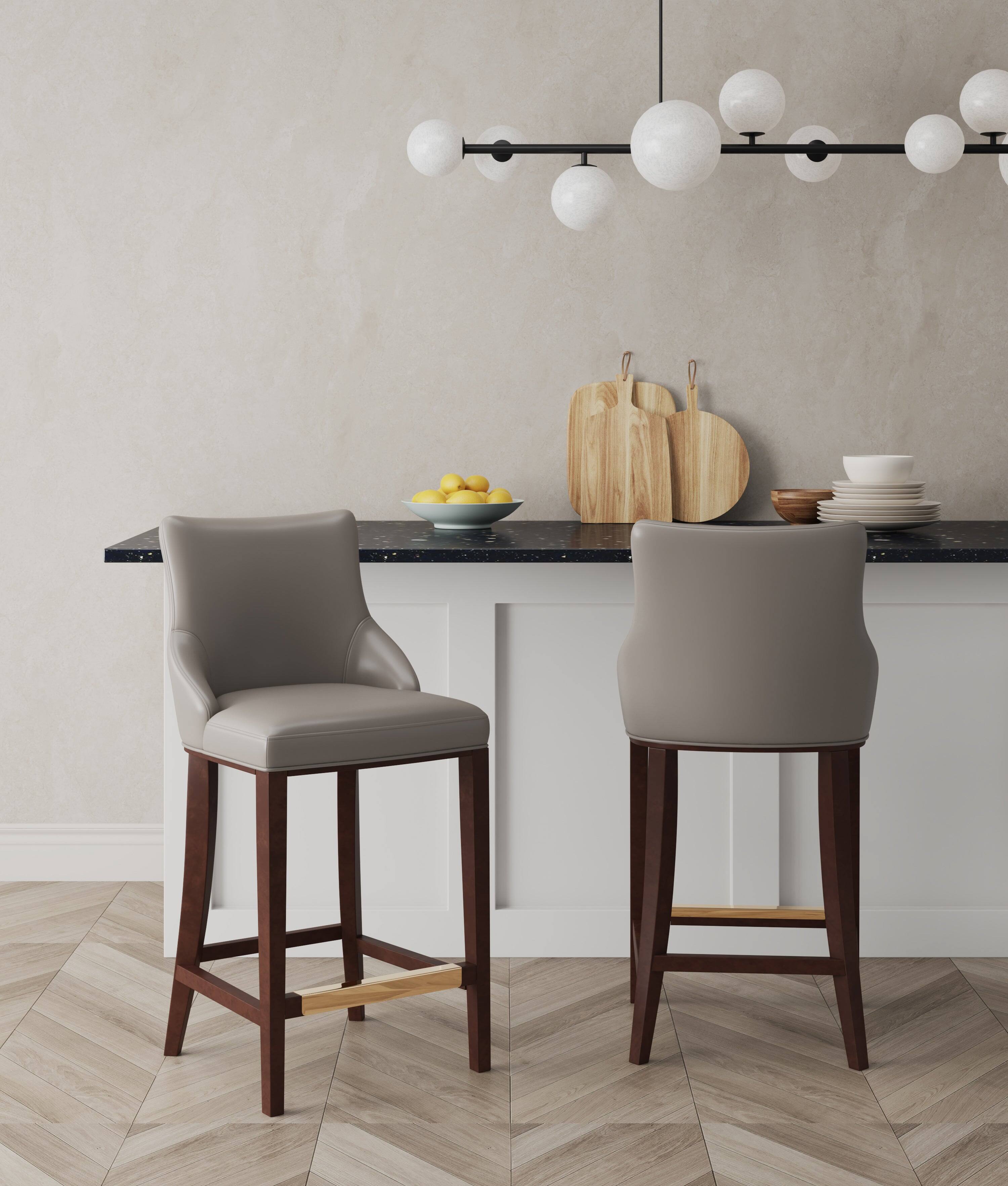 Angle. Manhattan Comfort - Shubert Modern Wood Upholstered Barstool - Set of 2 - Dark Taupe.