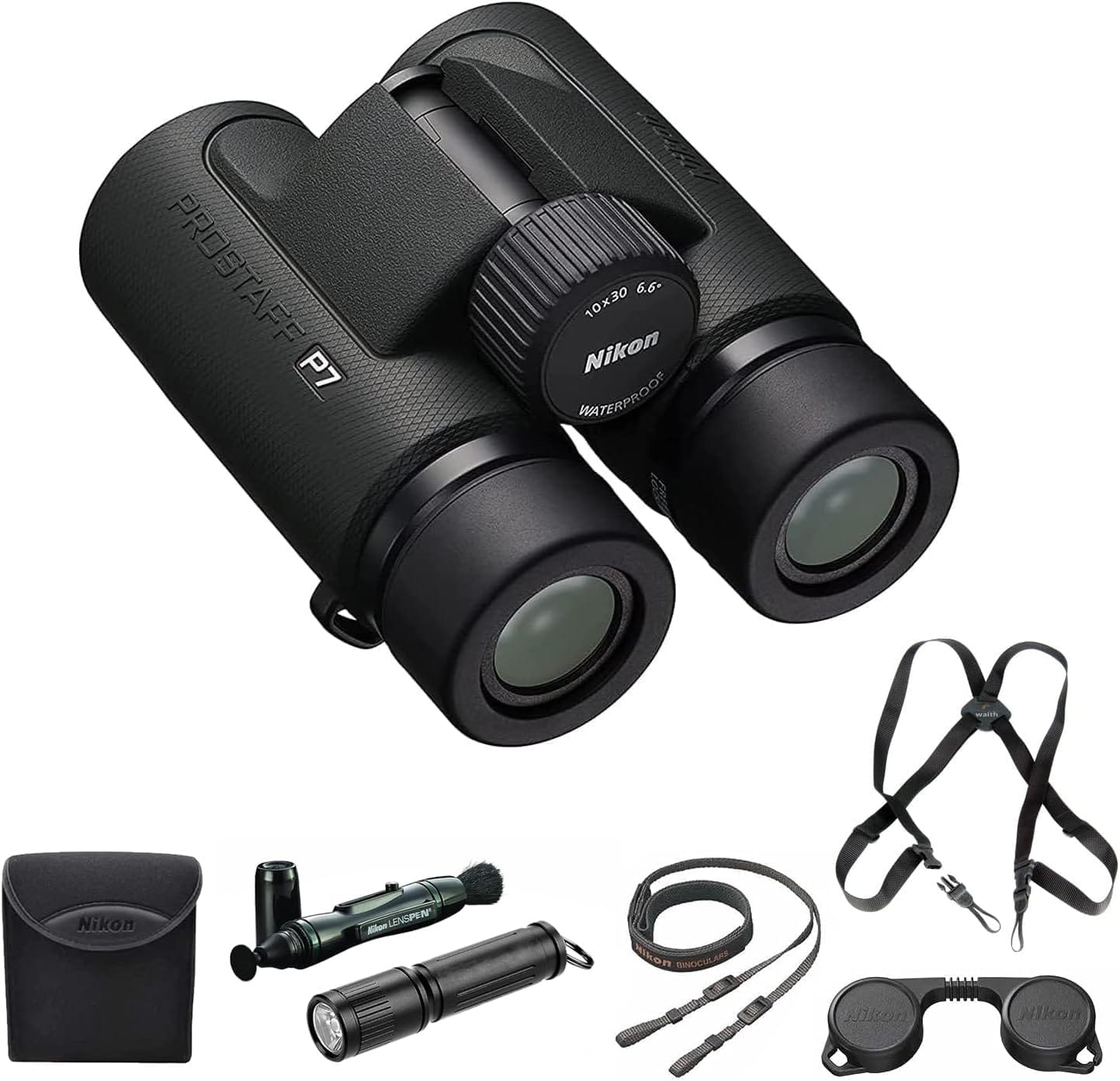 Nikon - PROSTAFF P7 10x30 Binoculars With Lens Pen, Waith Harness, & Flashlight