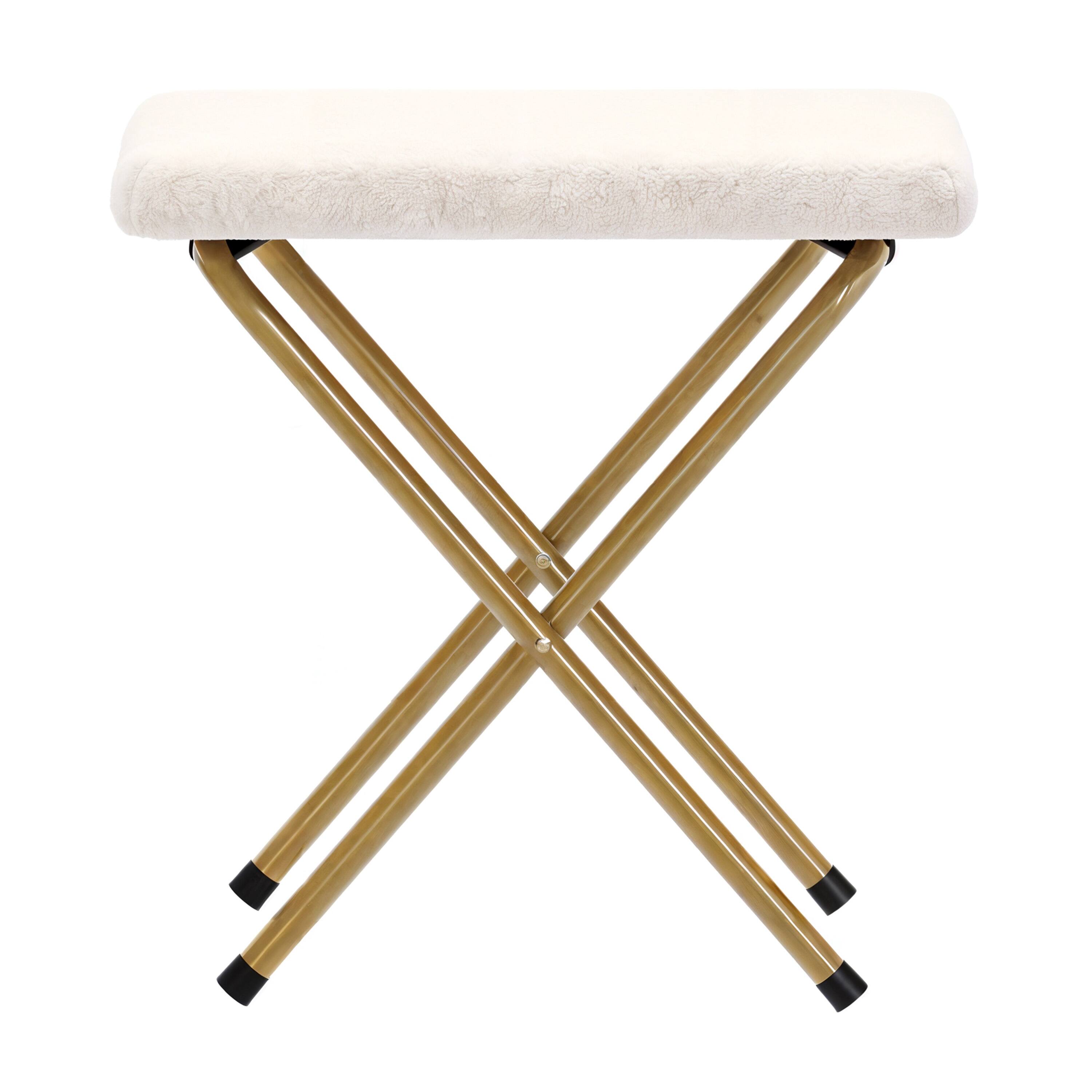 Alt View 10. Emma + Oliver - Ersa Oversize Folding Saucer Moon Chair and Ottoman for Dorm and Bedroom with Steel Frames - Ivory Faux Shearling Fabric/Soft Gold Frame.