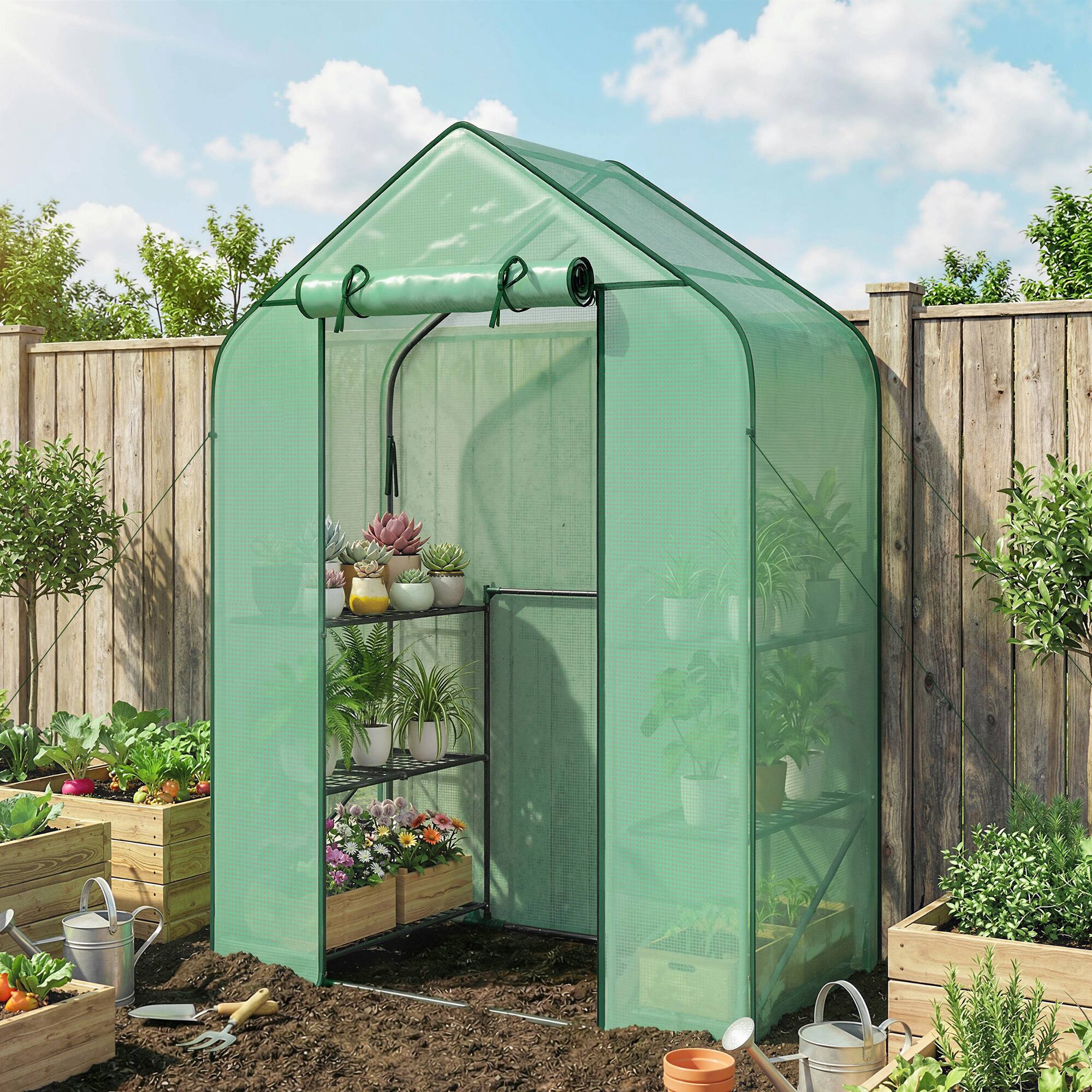 Alt View 1. Outsunny - for Outdoors, Portable Greenhouse with 6 Shelves, UV-resistant PE Cover - Green.