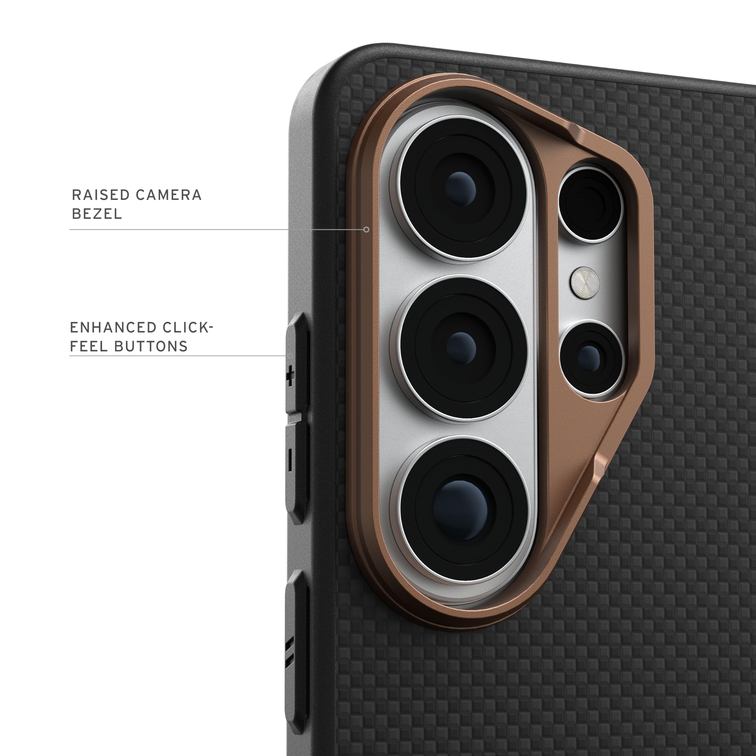 RAISED CAMERA BEZEL  
ENHANCED CLICK-FEEL BUTTONS